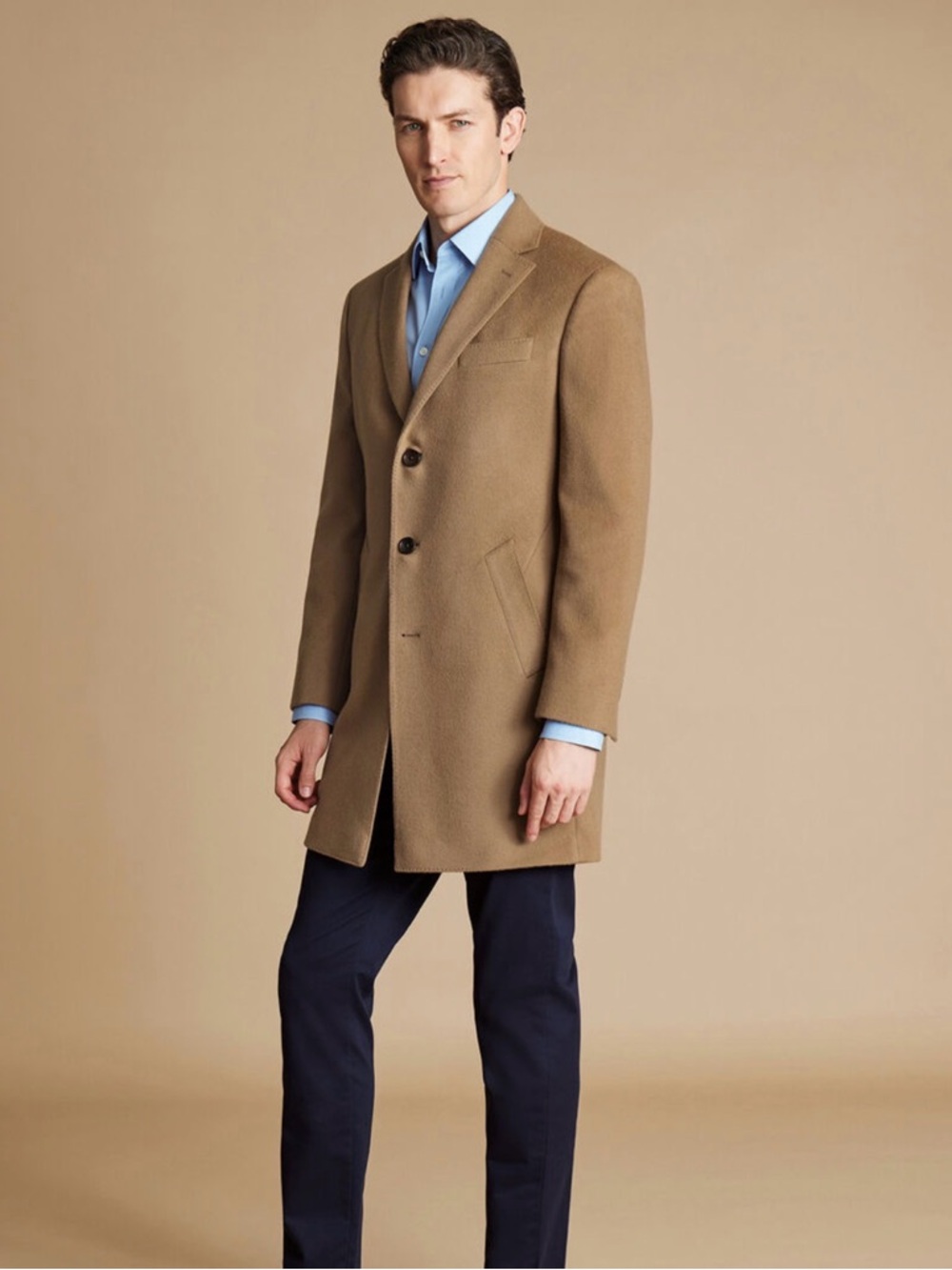 Never Worn - Men's Camel Wool Topcoat - Classic Single-Breasted Overcoat